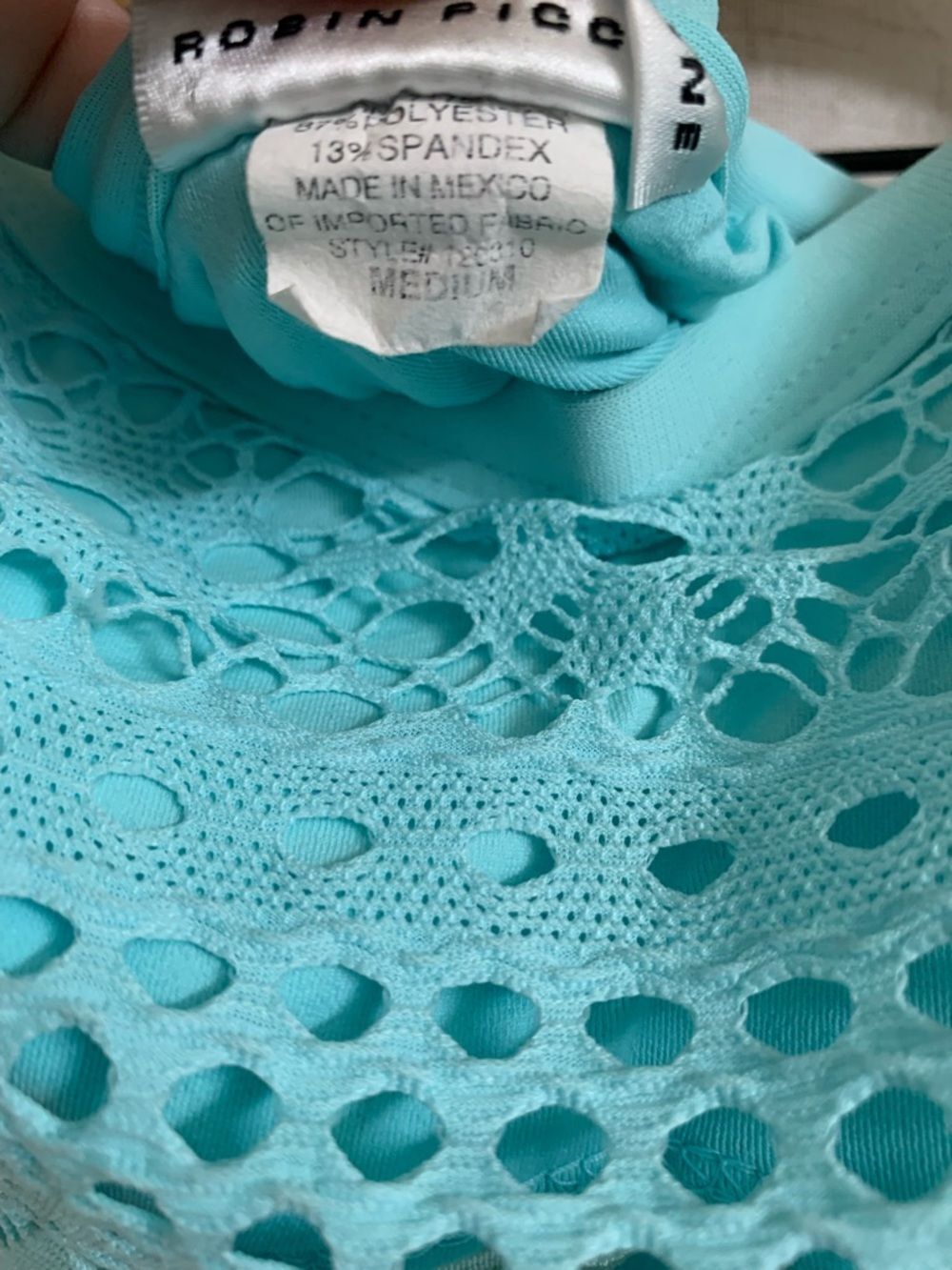 Robin Piccone Y2K Aqua Crochet Eyelet Halter Tankini Top Tie Back Medium - Picture 6 of 6